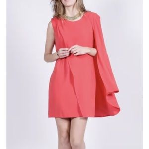 Maje Cape One-Shoulder Draped Mini Dress coral red